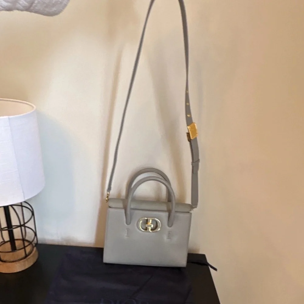 Dior Light Gray Leather Top-Handle Satchel with Gold CD Hardware - Picture 13 of 16